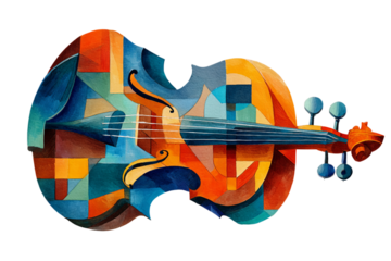 Colorful musical instrument fragmented cubism painting isolated on transparent background