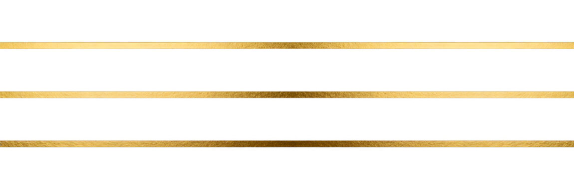 Minimalist Wide PNG Banner with Three Horizontal Golden Foil Stripes on Transparent Background