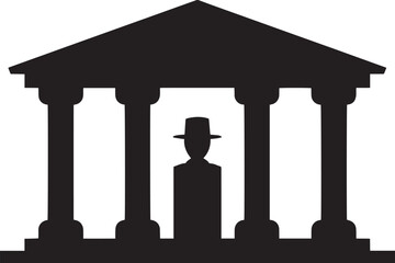 Fototapeta premium Man in Hat Standing in Front of Ancient Greek Temple Silhouette
