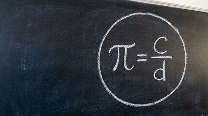 Pi formula on chalkboard in classroom setting