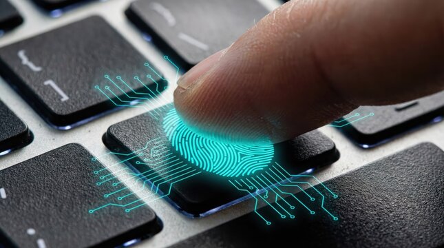 Fingerprint scanning on keyboard. Ai generation - Powered by Adobe