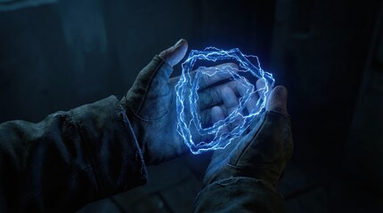 Hands Holding Electric Energy. Ai generation