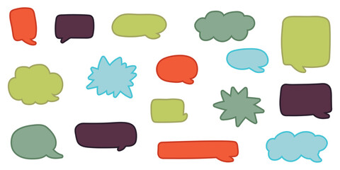 Colorful Hand Drawn Speech Bubble Vector Set with Trendy Colors for Social Media, Comics and Marketing Design