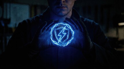 Mysterious Hands Holding Electric Symbol. Ai generation