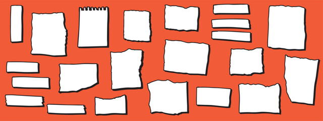 Hand Drawn Paper Frames Vector Set for Posters and Social Media, Rough Torn Note Shapes on Persimmon Background