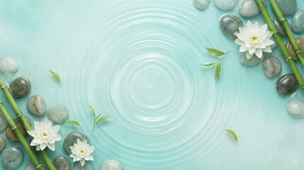 Zen Water Ripple with Stones and Bamboo. Ai generation