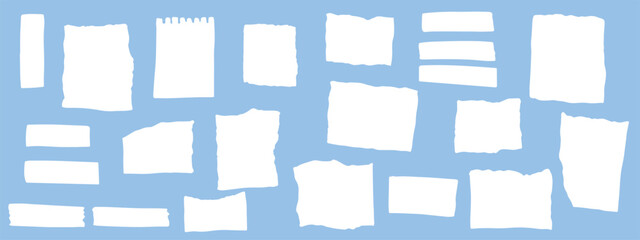 Hand Drawn Note and Paper Shapes Vector Set for Planner, Journal and UI Design, Minimal Doodle Elements on Cool Blue Background