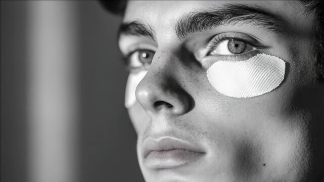 Close-up of male face with a small bandage on the eyelid.