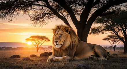 lion in the sunset
