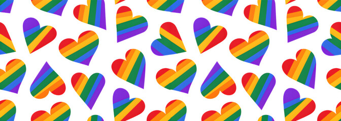 Obraz premium Rainbow hearts pattern on white background for love and pride