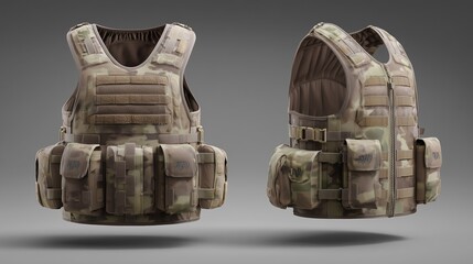 a rucking vest isolated on a neutral background, product-focused composition, balanced lighting, tactical training vest