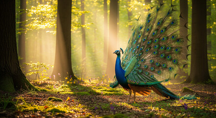 wild peacock in the national park
