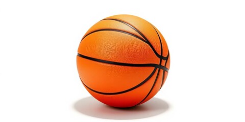 Fototapeta premium Orange regulation size basketball with classic black lines, isolated on a clean white background, casting a soft shadow, ready for play, ball, design element