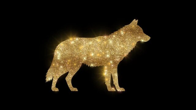 Luxury Wolf with golden glitter, alpha channel