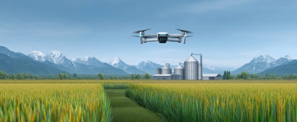 Fototapeta premium Experience the hope of innovation in a futuristic farm with drone crop monitoring agri-tech concept.