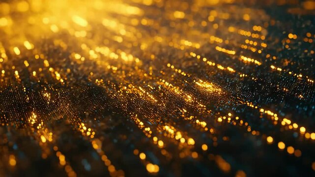 Abstract bokeh lights in blurred background with golden yellow hue.