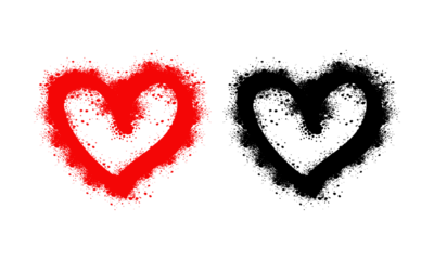 Red and black spray painted graffiti heart sign. Love heart spray painted graffiti symbol. isolated on white background vector illustration