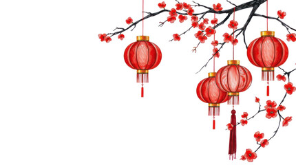Red Chinese Lanterns and Plum Blossoms on a Transparent Background for Lunar New Year © ZeinLens