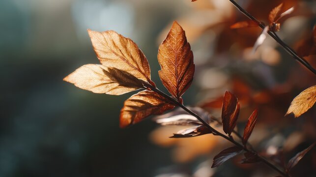 Copper Beech Leaves Illuminated by Soft Sunlight, a Tranquil Natural Scene