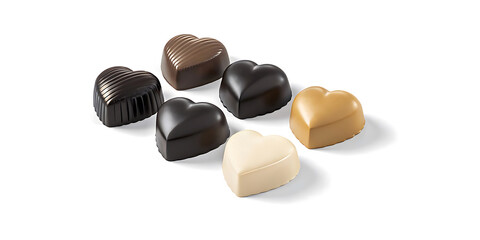 Assorted heart-shaped gourmet chocolates in elegant arrangement on a soft pastel background