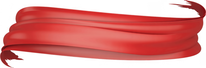 Red ribbon banner with smooth curves flowing ribbon isolated on a transparent background