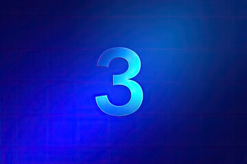 Large, blue number "3" against a gradient, grid-lined background with light effects