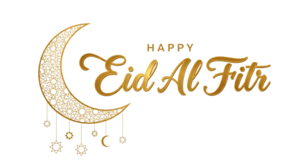 Happy eid al fitr wishes with crescent moon isolated on transparent background