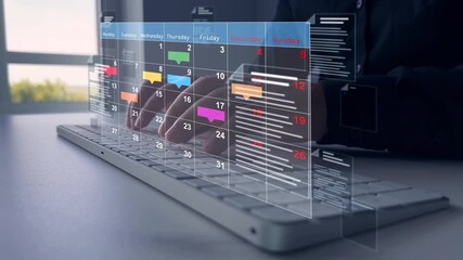 Managing a scheduled meeting.Businessman manages time to work efficiently and on time on all projects. Calendar work schedule, business plan concept.