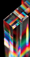 Close-up of a cut block reflecting colorful light, creating a prism effect