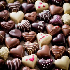 Valentine&rsquo;s Day romantic chocolate hearts in milk, dark, and white