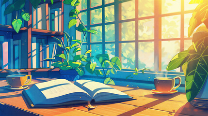 明るい窓辺の読書スペース