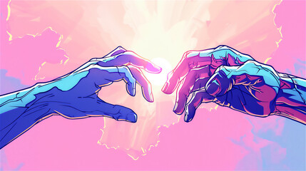 手と光の抽象的なイラスト