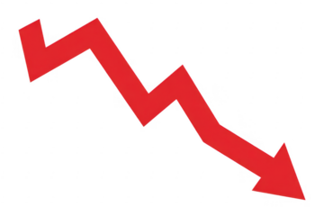 Red downward arrow red arrow downward trend isolated on a transparent background