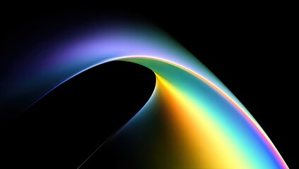 Abstract, vibrant arc of light, transitioning through spectral colors on a black background