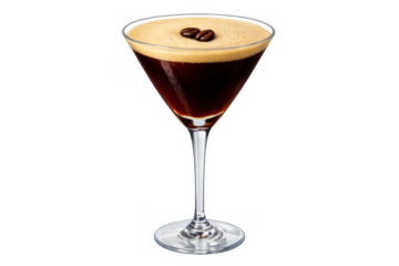 Espresso martini cocktail in a martini glass with foam and coffee beans on top, representing nightlife and celebratory drinks