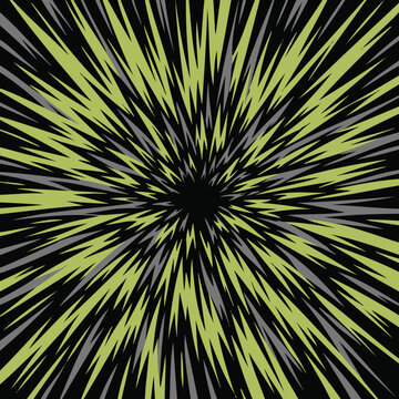 Radial neon green explosion speed lines abstract background,Spiky motion rays warp tunnel pattern design,Comic style energy blast zoom effect vector illustration