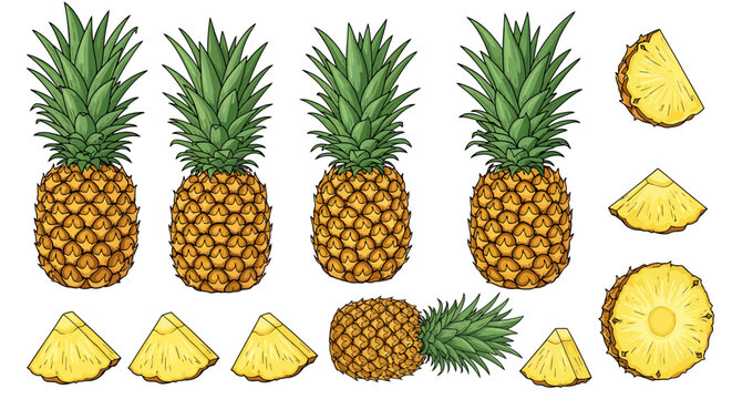 Vibrant Pineapple Collection Whole Fruits, Slices, and Cut Pieces for Tropical Delight