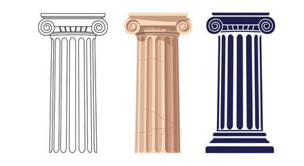 Obraz premium Classical Ionic Columns in Three Distinct Styles Line Art, Realistic, and Decorative