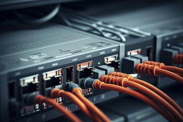 Ethernet cables plugged into a network switch or router, showing data connectivity