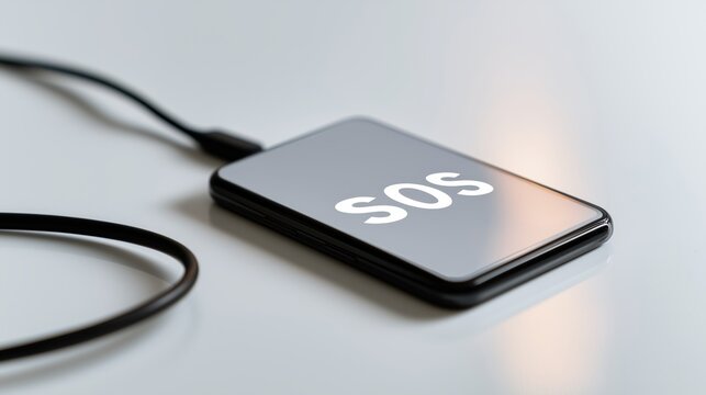 Emergency SOS button on smartphone charger with cable attached  