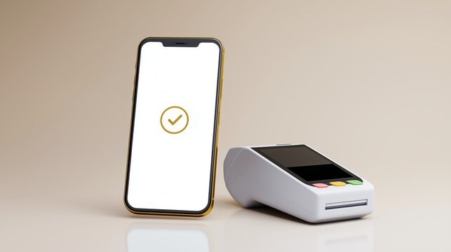 Mobile phone displaying payment confirmation next to card reader  