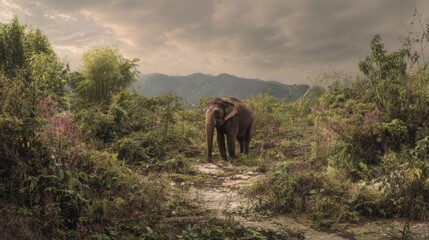 Elephant Moving Through Altered Habitat Impacted by Climate Change
