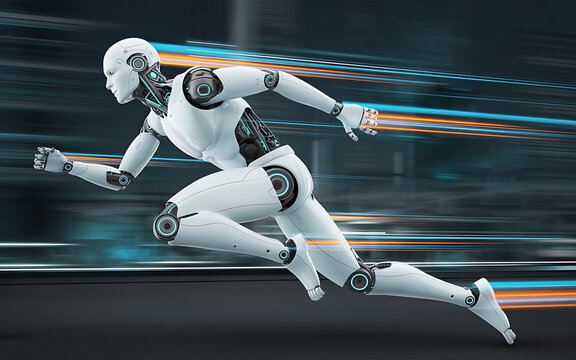 a powerful AI robot running fester the light or electricity , an Illustration 