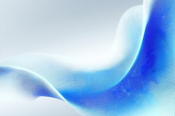 Soft, blue wave-like form floats gently against a light gray background, suggesting movement