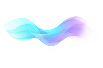 Abstract flowing wave element with a blue and purple gradient on transparent background, conveying motion and energy