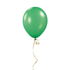 Green balloon with gold ribbon party balloon helium balloon isolated on a transparent background