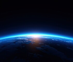 A detailed image of planet Earth from space, with brilliant sunrise illuminating the atmosphere