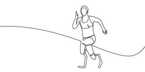 A continuous artistic line a disabled athlete wearing prosthetic legs. line art drawing style Editable stroke.