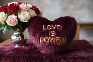 Romantic Still Life with Red Roses, Love Script & Butterfly and Elegant Valentine Art, Luxury Love Decoration Scene