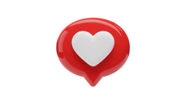 Red speech bubble with white heart red heart red bubble isolated on a transparent background